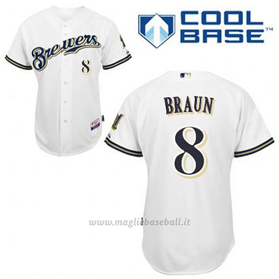 Maglia Baseball Uomo Milwaukee Brewers Ryan Braun 8 Bianco 1ªCool Base